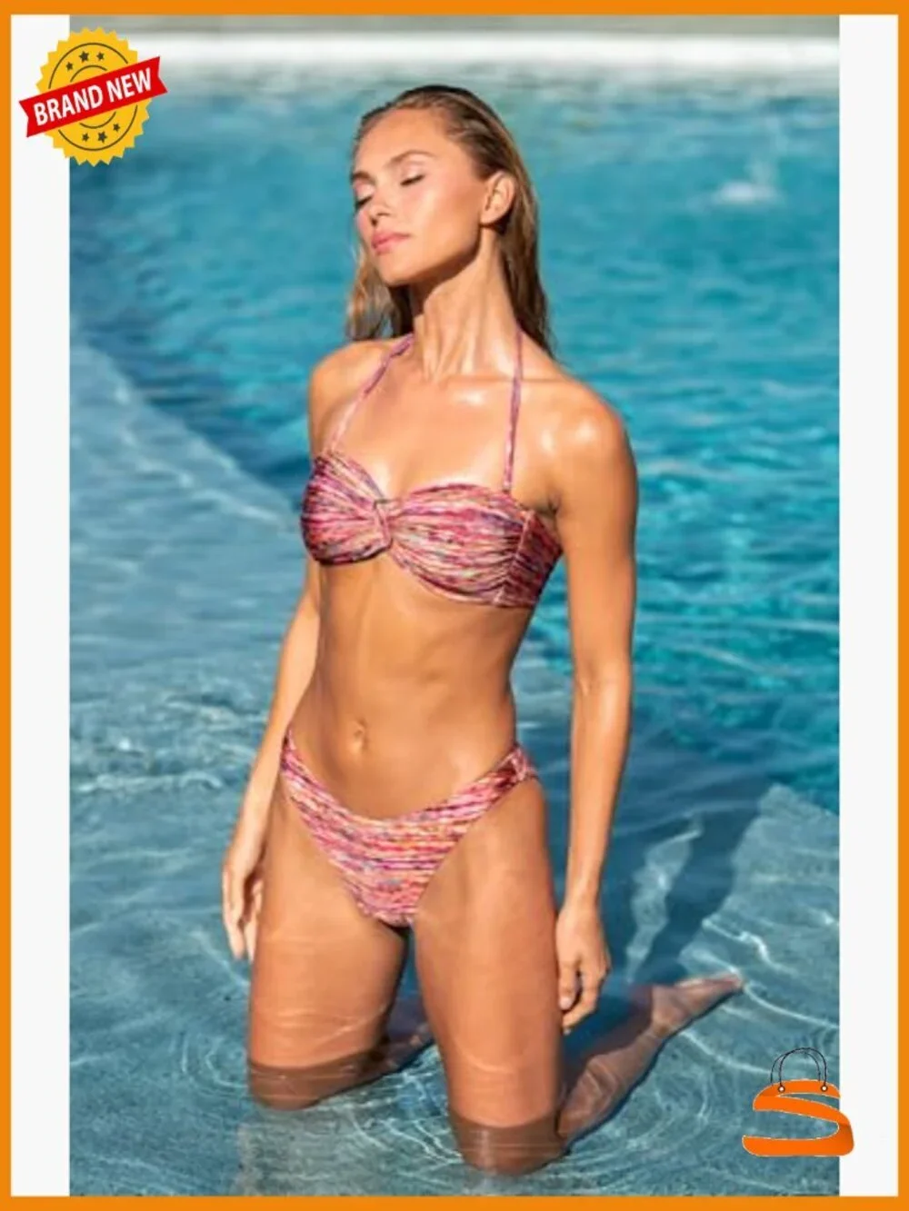 Size 6 Bandeau Bikini Top with Removable Strap, Nylon Fabric